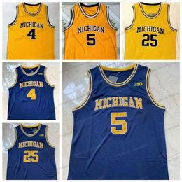 Nikivip Jalen Rose 5 Michigan College Basketball Jersey Chris Webber 4 Juwan Howard 25 Men's Stitched Navy Blue Yellow Size S-XXL Top Quality