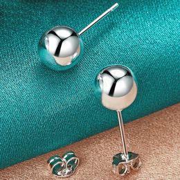 925 Sterling Silver 8mm Round Smooth Solid Bead Ball Stud Earrings For Women Wedding Engagement Party Jewelry