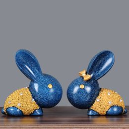 18x9x20cm Resin Rabbit Decor Bedroom Home Ornaments Golden Silver Blue White Animal Tabletop Decoration Gifts For Wedding