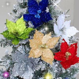 Christmas Decorations Artificial Golden Flowers Giltter Silver Fake With Clip Xmas Tree Ornaments DIY Wedding Home Party DecorationChristmas