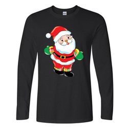 T-shirt maschile Santa-Claus-Print-Men's-Top-T-Shirt-Black-Long-Long-Sleeve-3D-Caroon-Design-Family-Tee-Shirts-Merry-Christmas