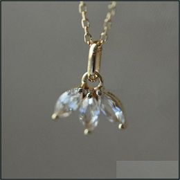 Pendant Necklaces Pendants Jewelry 925 Sterling Sier 14K Plated Gold Inlaid Crystal French Clover Clavicle Chain Necklace Women Accessorie