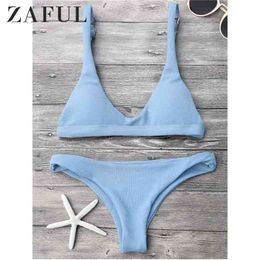 Bikinis Women New High Cut Bikini Set Low Waisted Bralette Scoop Neck Solid Color Swimsuit Bathing Suits 210319