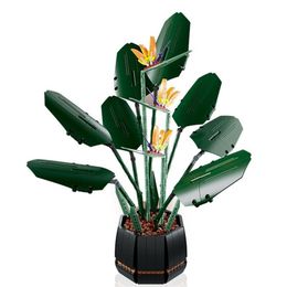Creator Bird of Paradise Flowers Bouquets Plants Building Blocks with Vase Home Decoration Model Bricks Toys for Kid Girl Gift 220527