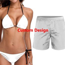 Doginthehole Customized Design Women s Swimsuit Casual Couple Beach Swimwear Sexy Ladies Bikini Set Plus Men s Short 220616