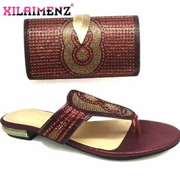 Leisure Style 2019 African Women Matching Shoes and Bag Set High Quality Slipper with Evening Bag to Match in Wine Color Y200702
