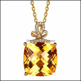 Pendant Necklaces 18K Gold Luxury Square Citrine Yellow Tourmaline Crystal Gemstone Cz Necklace For Women Wedding Jew Sexyhanz Dhbsx
