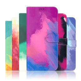 Colourful Painting Holder Leather Wallet Cases for iphone 13 pro max 12 mini 11 XR XS MAX 6G 7G 8G Watercolour Oil Colour Credit ID Card Flip Cover