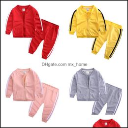 Clothing Sets Kids Boys Girls Sports Outfits Children Stripe Coatand 2Pcs/Set Spring Autumn Sportswear Cotto Mxhome Dhb8O