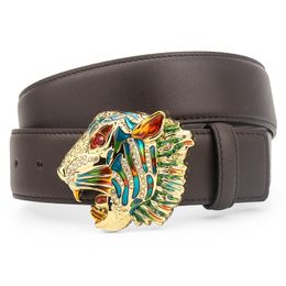 Designer Men Belts Trendy Fashion Tigers Head Gold Buckle Luxury Ladies Leather Belt High Quality 3.8cm