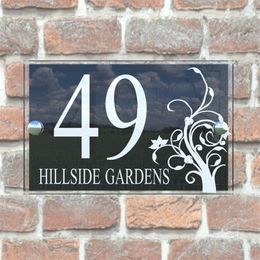 Customized Transparent Acrylic House Plates Plaques with Black Panel Door Number and St. Name Signs 220706