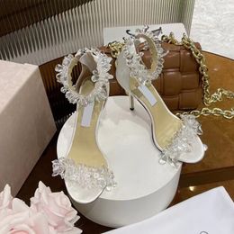 Sandali con tacco alto bianchi Copri tacco Scarpe da festa firmate in cristallo di ghiaccio da donna nuove