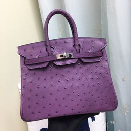 25cm brand totes Designer bag luxury handbag real ostrich Leather fully handmade stitching purple green black blue etc colors wholesale price fast delivery