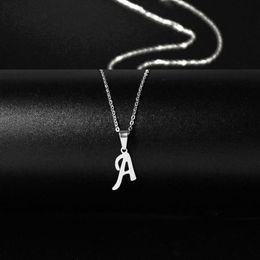 New Initial A-Z Letters Pendant Necklace for Women Men Trendy Stainless Steel Link Sweater Chain Necklaces Jewellery Gift