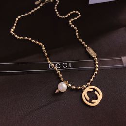 Fashion Womens Necklace Choker Chain 18K Gold Plated Stainless Stee lmitation Pearl Necklaces Pendant Wedding Jewelry Accessories X200