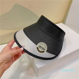 fashion Women Patchwork Empty Top Hats Men Adjustable Twill Straw Caps UV Protection Wide Brim Hats for Lady