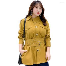 Women's Trench Coats 2022 Autumn Windbreaker Jacket Mid-Long Plus Size XL 4XL Loose With Belt Casual Coat British Style Elegant Tops Outerwe