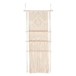 Kitchen Storage & Organisation -Macrame Wall Hanging Shelf 3 Tier Boho Handmade Woven Tassel Wood Organiser Shelves Floating Hanger For Home
