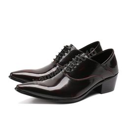 Plus Size Pointed Toe Men High Heel Shoes Lace-up Men Business Office Real Leather Shoes Men Party Oxford Shoes