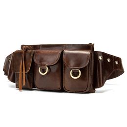 Waist Bag Men Genuine Leather Fanny Packs Fashion Belt Bum Bag Male Phone Pouch Chest Bag Mini Waist Back Pack Fathers Day Gift 201118