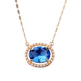 Pendant Necklaces Kissme Delicate Imitation Pearl Oval Blue Glass Women Famous Actress Same Gold Colour Fashion JewelryPendant