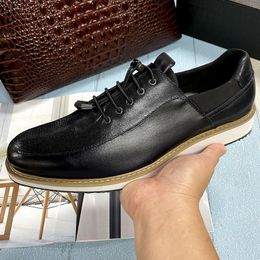 Luxe marque Men's Genuine Cow Leather Dress Shoes 39-47 Size Black Blue Sneaker Lace Up Breathable Travel Fashion Daily Shoes for Men A19