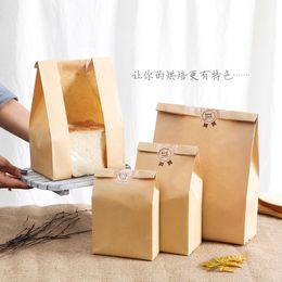 Gift Wrap StoBag 50pcs Kraft Paper With Window Bread Packaging Bags Oil-proof Breakfast Breat Supplies Party Food Toast Clear CelebrateGift