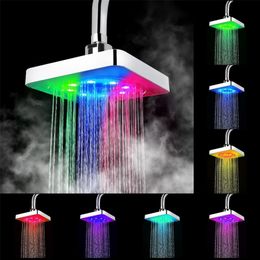 7 Colours Shower Head LED Rainfall Spray 3 Colours Temperature Sensor UltraQuiet Square Fixed Bathroom Showe Set 220809