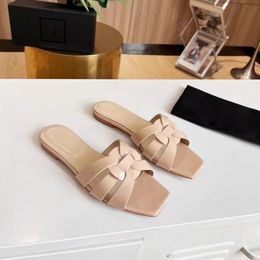 2022 Women Sandals Slippers Leather Summer Flat Slipper Embroidery fashion beach woman Big head Rainbow letters 35-42 With Box