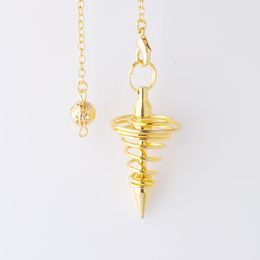 WOJIAER Metal Pendulum Pendulo Radiestesia Pendant for Dowsing Spiral Cone Rose Gold Pyramid Pendule Reiki Jewellery BO954