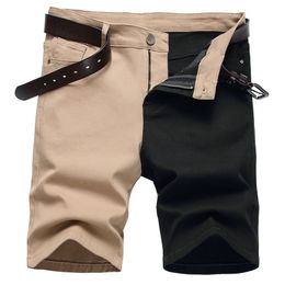 Summer Colors Stitching Men's Denim Shorts Elastic Fashion Personality Short Pants Ripped Hole Streetwear Pantalones cortos