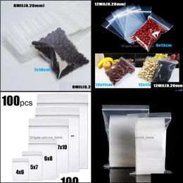 Storage Bags Home Organization Housekee Garden 100Pcs/Lot Clear Bag Thick Heavy-Duty Package Plastic Small Reclosable Poly Thickness 0.20M