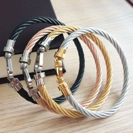 Bangle Horseshoe Knot Cable Wire Chain Steel Stainless Braided Bangle Gold Silver Rose Gold Plated Versatile Couple Jewelry