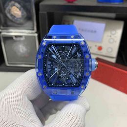 Relógios Designer de relógios Designer de luxo Mechanical Watch Mechanical Milles Business Leisure RM12-01 Automático Blue Crystal Case Tape Men