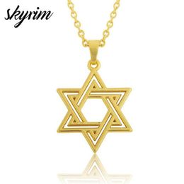 -Anhänger Halsketten Skyrim Mode Halskette Schmuck Geschenk Hummerverschluss Link Kette Jüdische Symbol Star von David Religiös267g