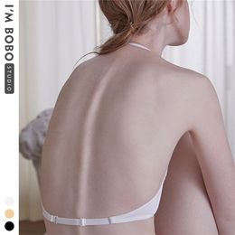 IMBOBO Solid Colour front closure bra sexy push up gather bras Female brief underwear smooth lift up cup strapless invisible bra LJ200821