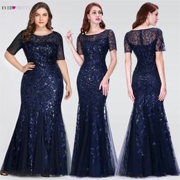 Plus Size Saudi Arabia Prom Dresses 2019 Ever Pretty EZ07707 Short Sleeve Lace Appliques Tulle Mermaid Long Dress Party Gowns T190601