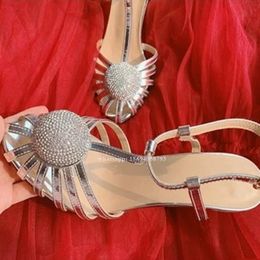 Sandals Bling Silver Ankle Buckle Round Toe Stilettos Thin High Heels Rhinestone Ball Women Shoes Solid Summer ComfortableSandalsSandalsSand
