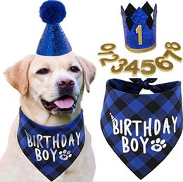Dog Apparel Birthday Party Supplies Boy Dog Birthday Bandana Scarf and Dog Party Hat Bowtie Number