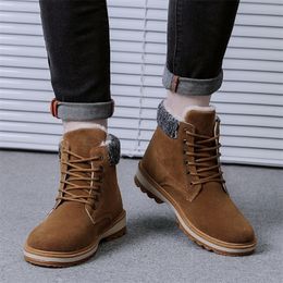 Warm Mens Winter Suede Leather Ankle Boots Men Waterproof Snow Boots Leisure Winter Work Boots Mens Shoes 201204