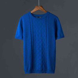 Autumn/Winter Men Knit Sweater New Short Sleeves Top Solid Colour Half High Collar Sweater Pullover T Shirt Slim Knitted Tees L20 Y220426