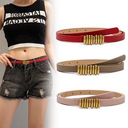 Belts Multi-color Lady's Slender Thin Belt Ceinture Feminion Pigskin Metallic Buckle Leather For Women Fashion Elastic BeltBelts