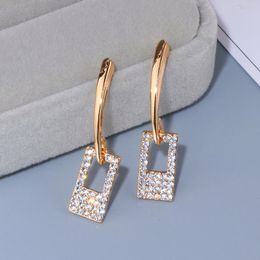 Dangle & Chandelier Luxury Classic Gold-Color Long Crystal Earring Brincos Simple Geometric Square Drop Earrings For Women Girls Jewellery Gif