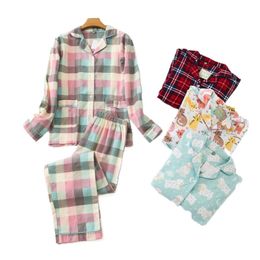 Dressing Gowns for Women Style Ladies Flannel Cotton Long-sleeved Trousers Home Suit Autumn Winter Plaid Korean Pajamas W220328