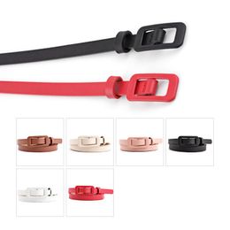 Belts Solid Colour Women's Pu Small Belt Fashion Square Buckle No Needle Free Punching Decorative Thin BeltBelts