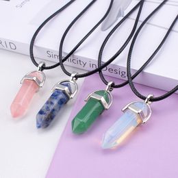 Hexagonal Column Rose Quartz Necklace Opal Pendant Fashion Natural Stone Bullet Pink Crystal Pendants Necklaces Ladies Men Jewellery