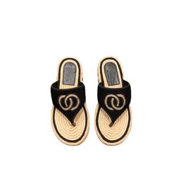 Chanells Women CHANNEL Chanelliness Ladies Sandals Open Toe Flat Straw Jute Woven Thong Flip Flops Tweed Velvet Antislip Casual Slide Shoes Slip On Slippers Platfor