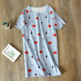 Fashionable Women's Printed Nightdress Korean Summer Cotton Loose Dressing Gown Short Sleeve Cool Thin Comfortable Casual Dress T200429