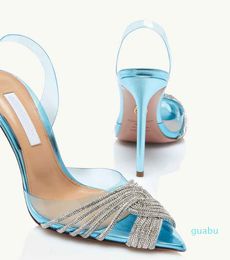 Summer Luxury Slingback Sandals & Slinback Dress Shoes Women Embellished with Crystal Swirls PVC Pointed Toe High Heels Party