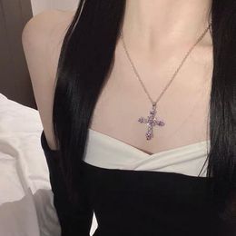 Chains Gothic Style Cross Necklace Pendant Pink Colour Zircon For Woman Temperament Jewellery WholesaleChains